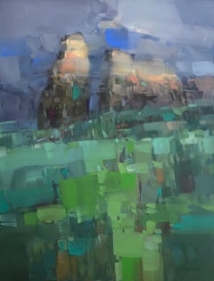 Cliff Mountain, Impressionism Landscape oil Painting, One of a kind