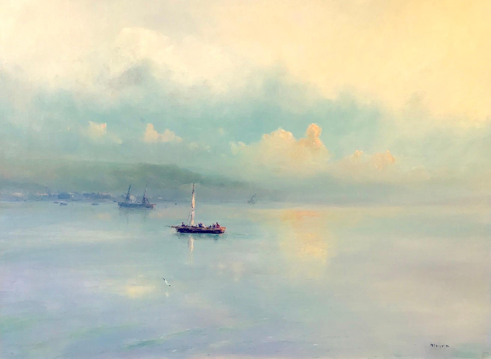 Karen Darbinyan Landscape Painting - Clouds Reflection, Seascape oil painting, one of a kind, framed
