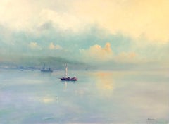 Reflet des nuages, paysage marin, peinture à l'huile, unique en son genre, encadrée