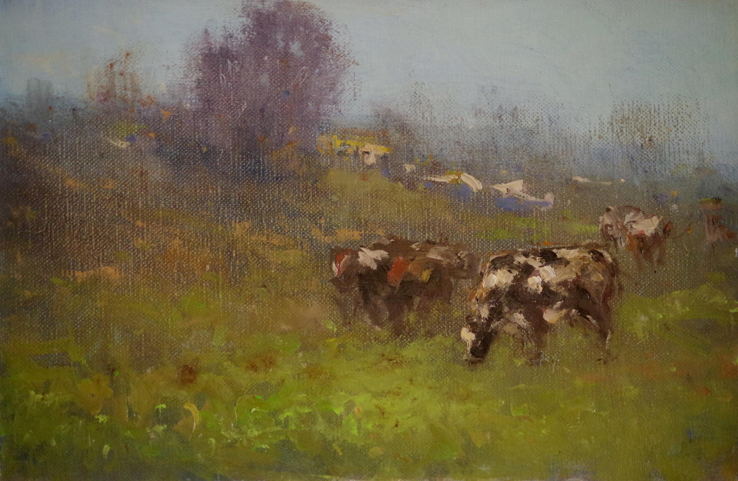 Karen Darbinyan Landscape Painting - Cows in the Meadow
