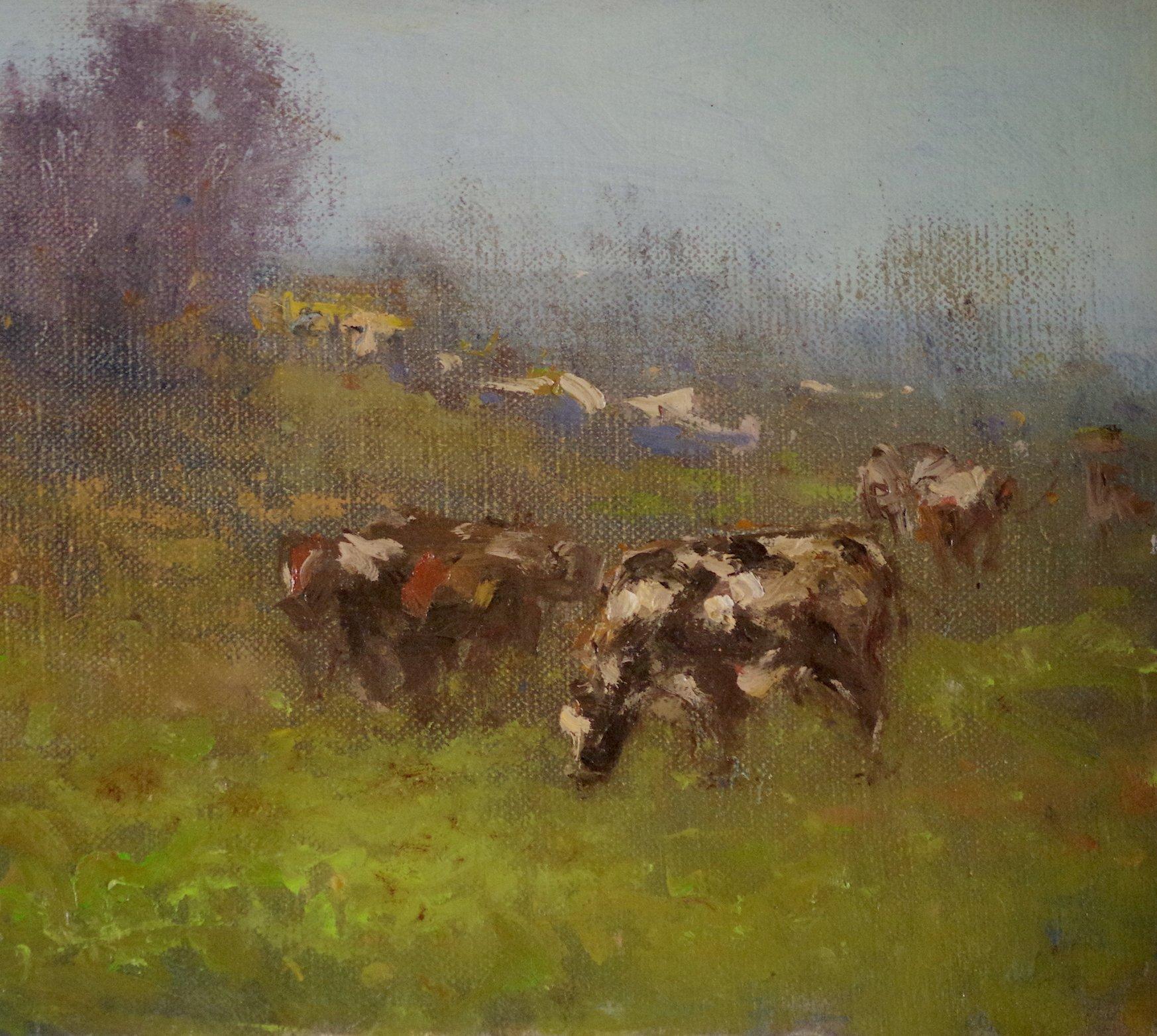 Cows in the Meadow - Impressionist Painting by Karen Darbinyan