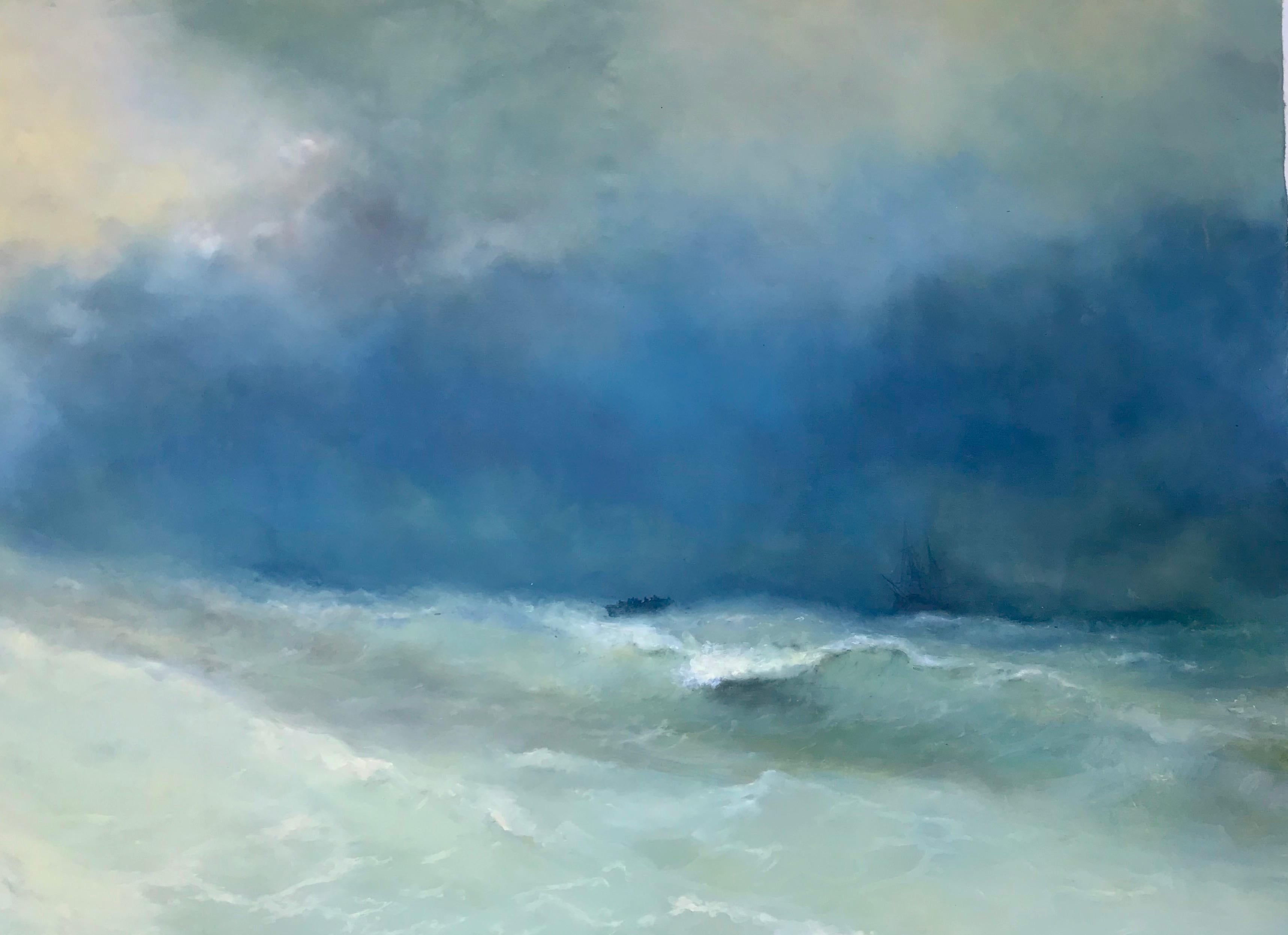 Play of Waves - Gray Landscape Painting by Karen Darbinyan