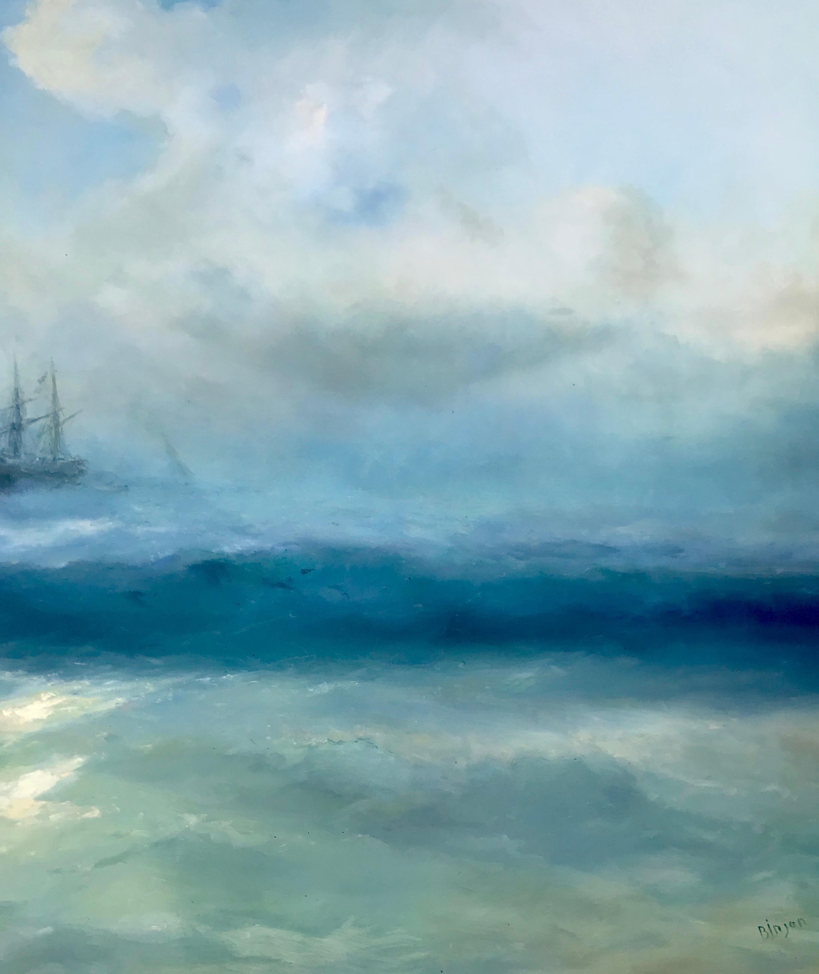 Grande peinture à l'huile de paysage marin Ocean Breeze, œuvre d'art faite à la main - Académique Painting par Karen Darbinyan