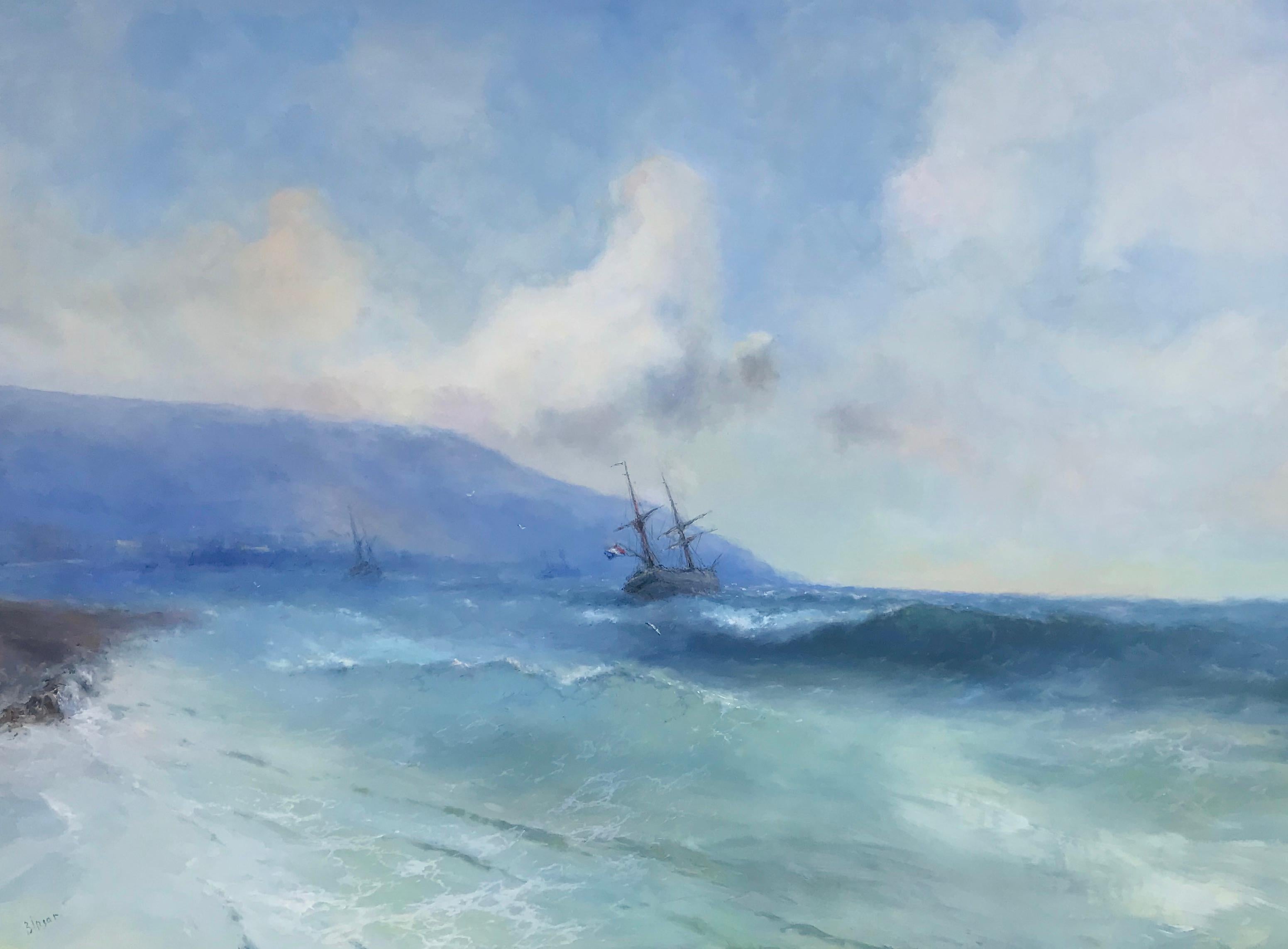 Landscape Painting Karen Darbinyan - Seashore, peinture à l'huile originale, prête à être accrochée