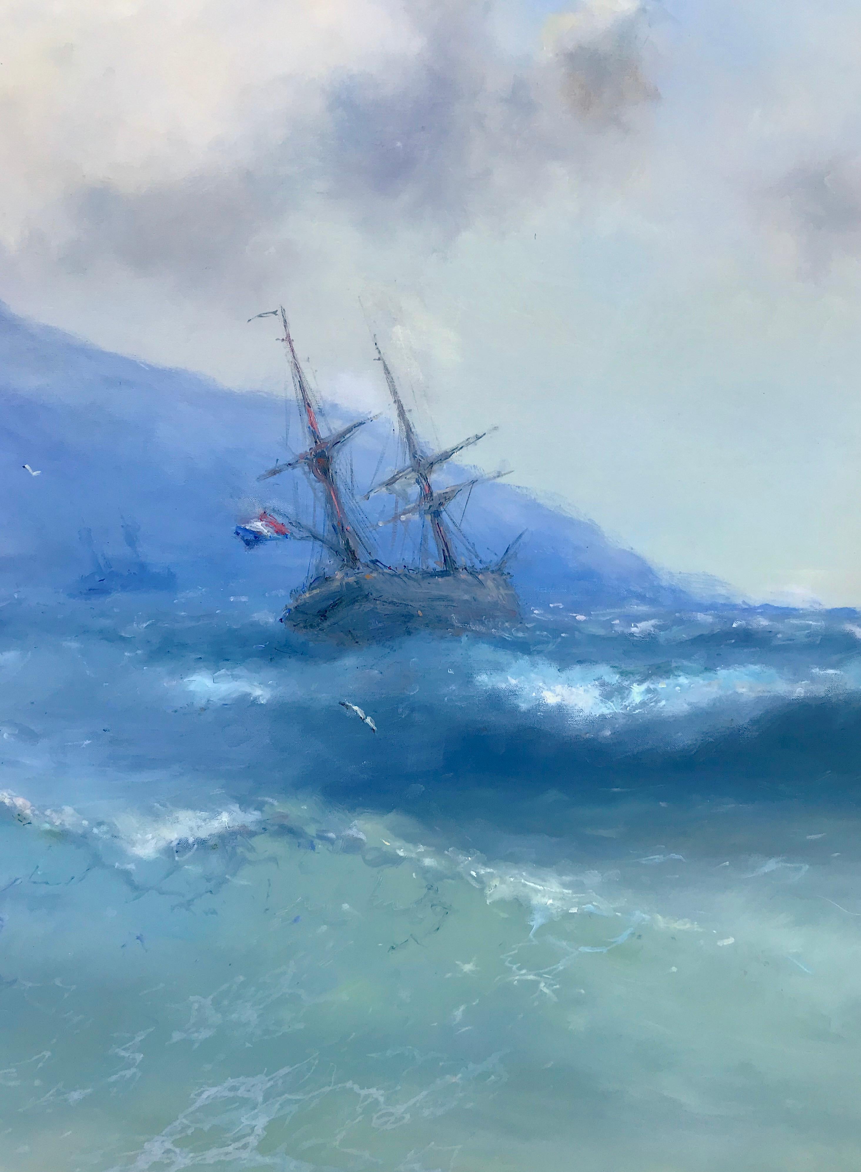 Pittura ad olio originale della costa, di grandi dimensioni, pronta per essere appesa - Painting di Karen Darbinyan