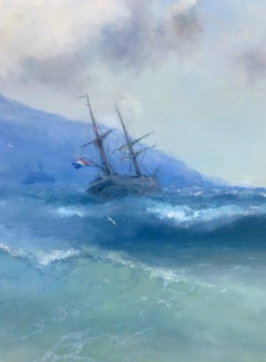 Pittura ad olio originale della costa, di grandi dimensioni, pronta per essere appesa