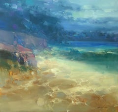 Dopo la tempesta, pittura a olio con paesaggio marino, tela d'arte, pezzo unico