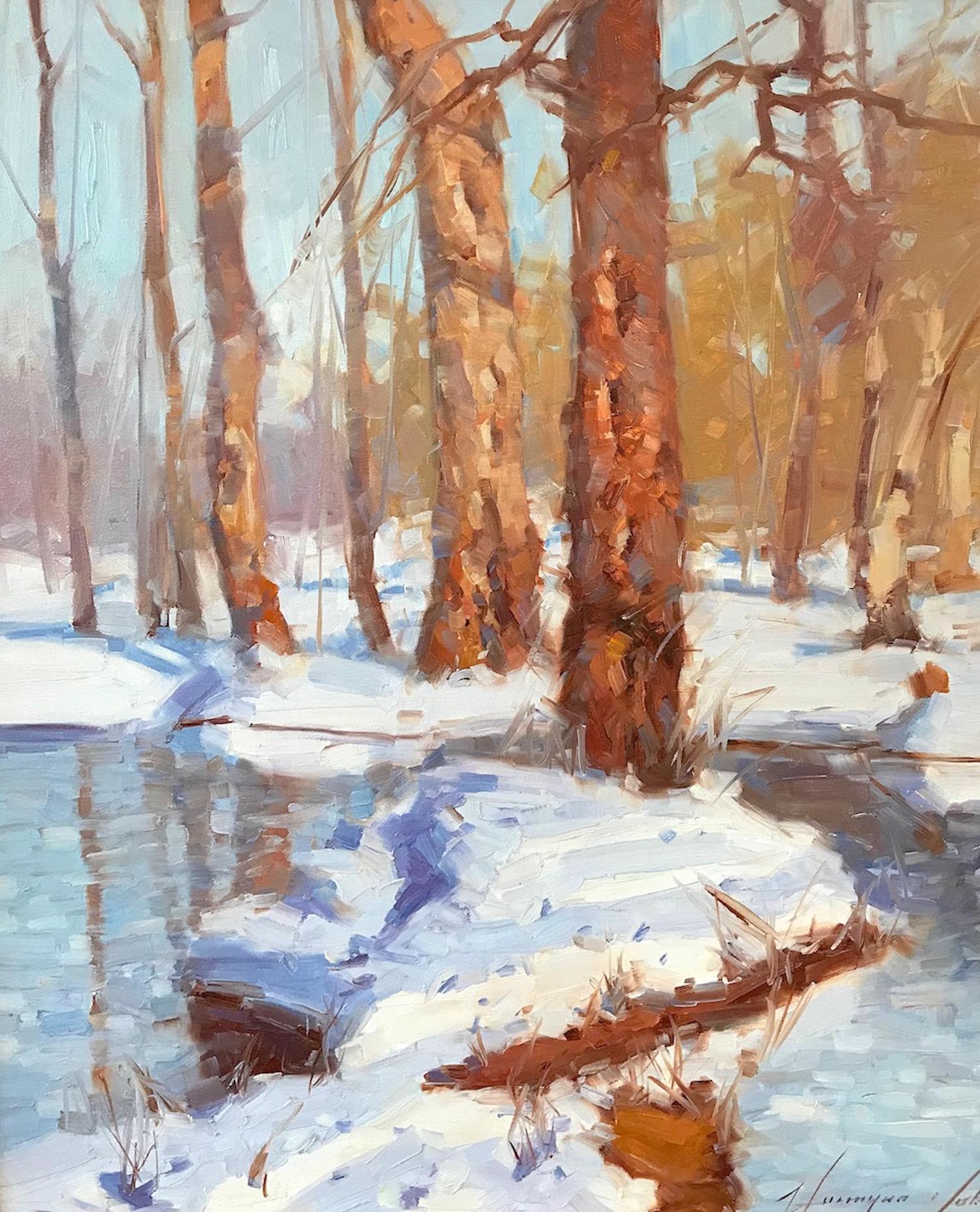 Vahe Yeremyan Landscape Painting - Sunny Winter, Landscape oil Painting, One of a kind, Framed