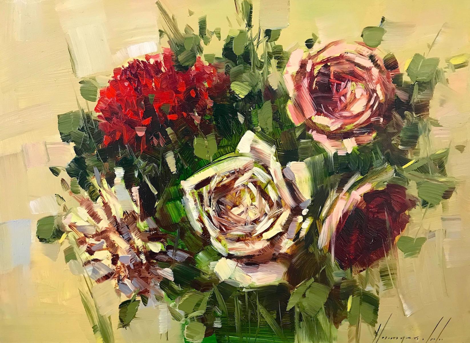 Vahe Yeremyan Still-Life Painting - Bouquet of Roses, flowers, original oil painting, one of a kind