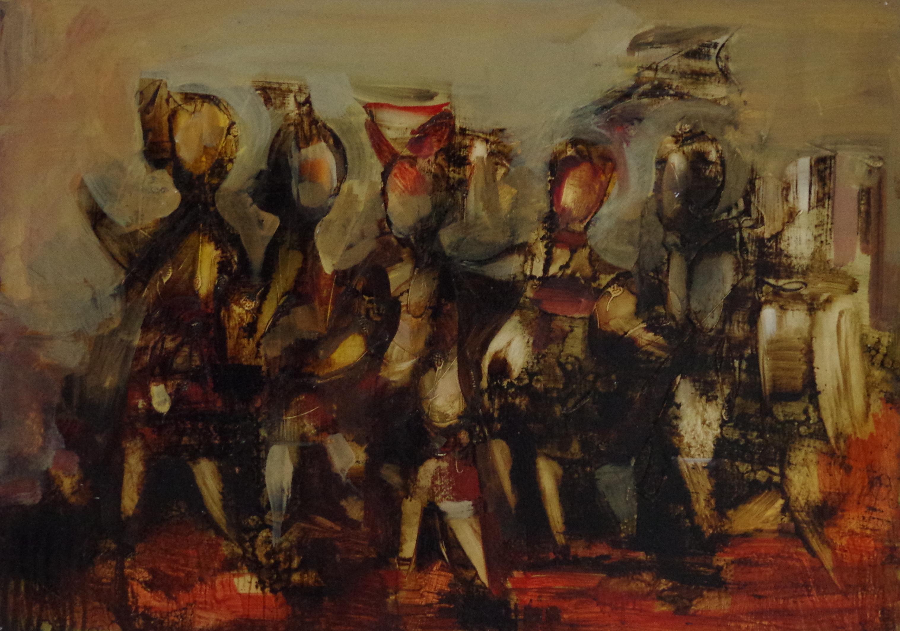 Norayr Gevorgyan Abstract Painting – Figuren aus dem Theater, Original-Ölgemälde