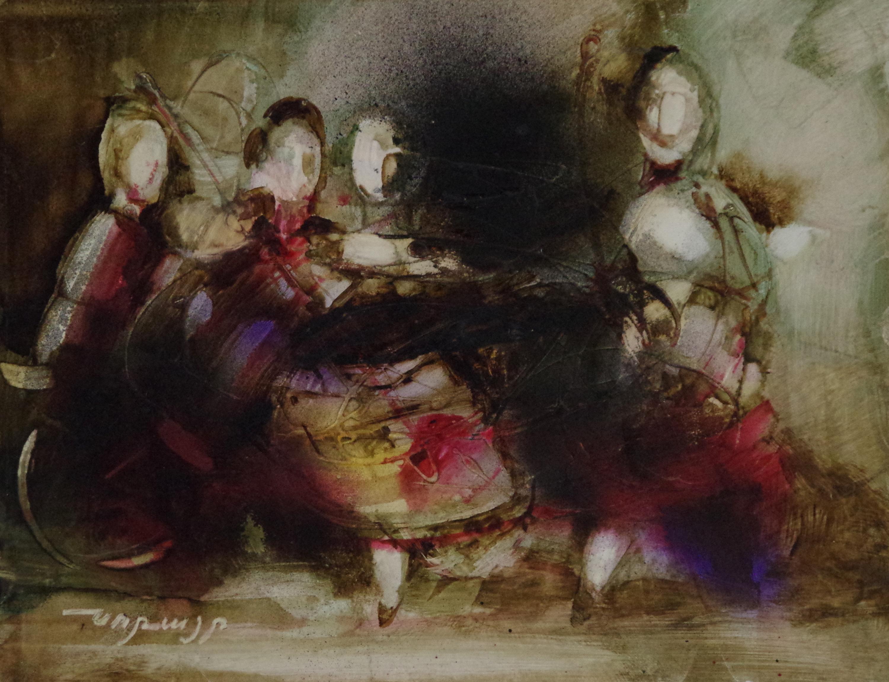 Norayr Gevorgyan Abstract Painting - Figures, Oil on Cardboard, Original