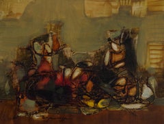 Peinture à l'huile abstraite figurative, faite à la main, unique en son genre