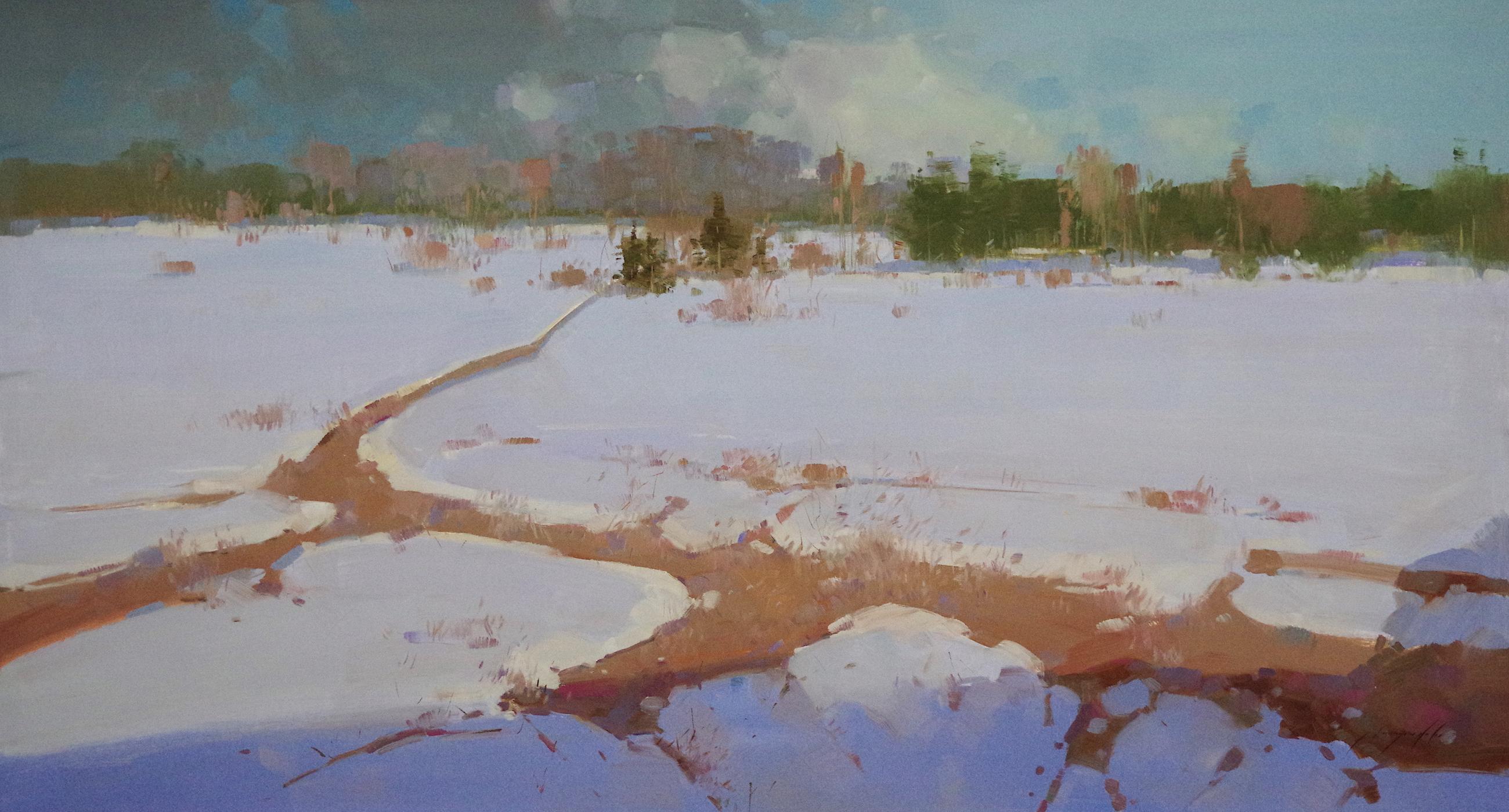 Landscape Painting di Vahe Yeremyan - A. Winter, Paesaggio Impressionista Quadro a olio originale di grandi dimensioni, pronto da appendere