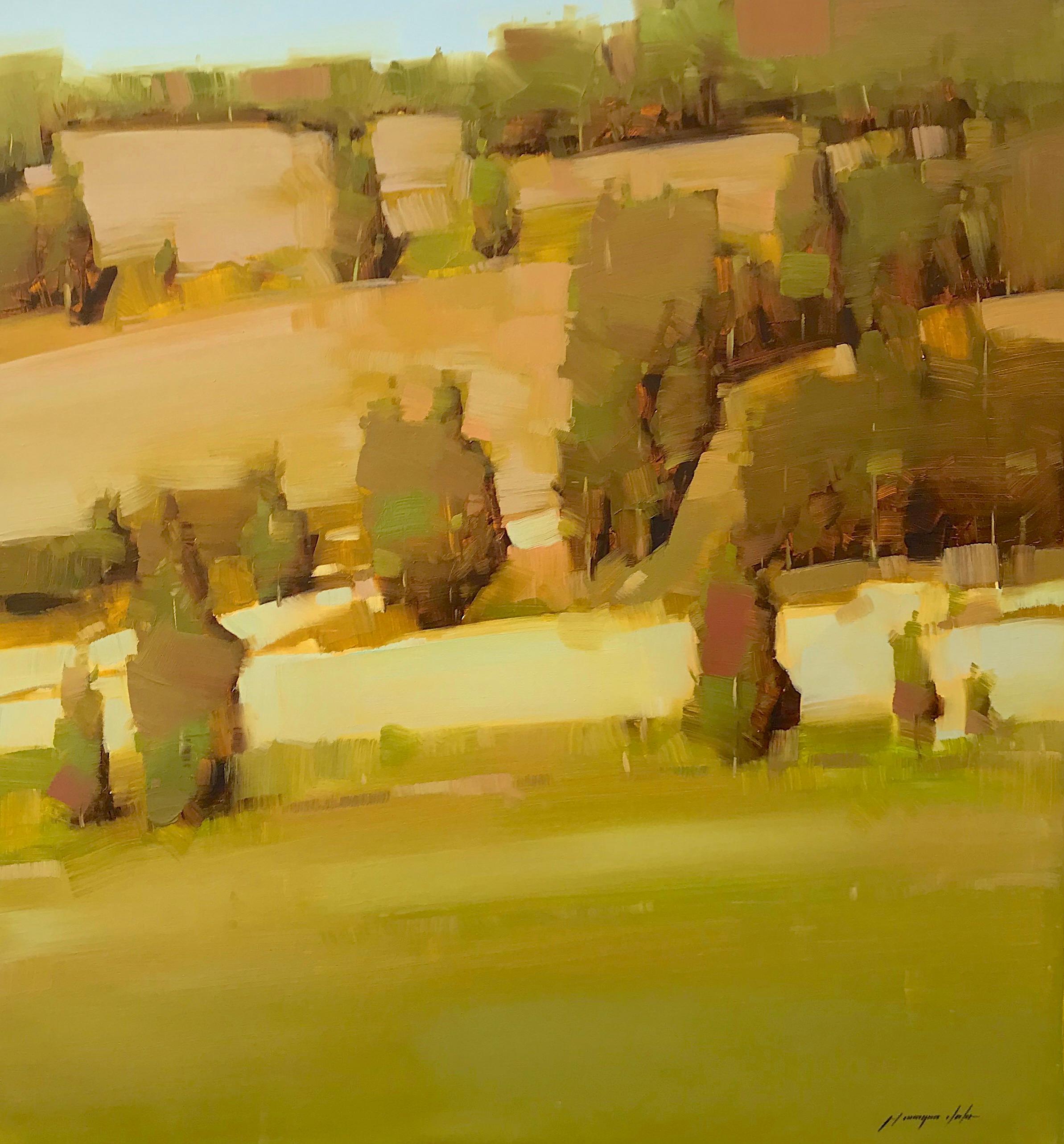 Vahe Yeremyan Landscape Painting – Ockerwald, Original Ölgemälde, hängefertig