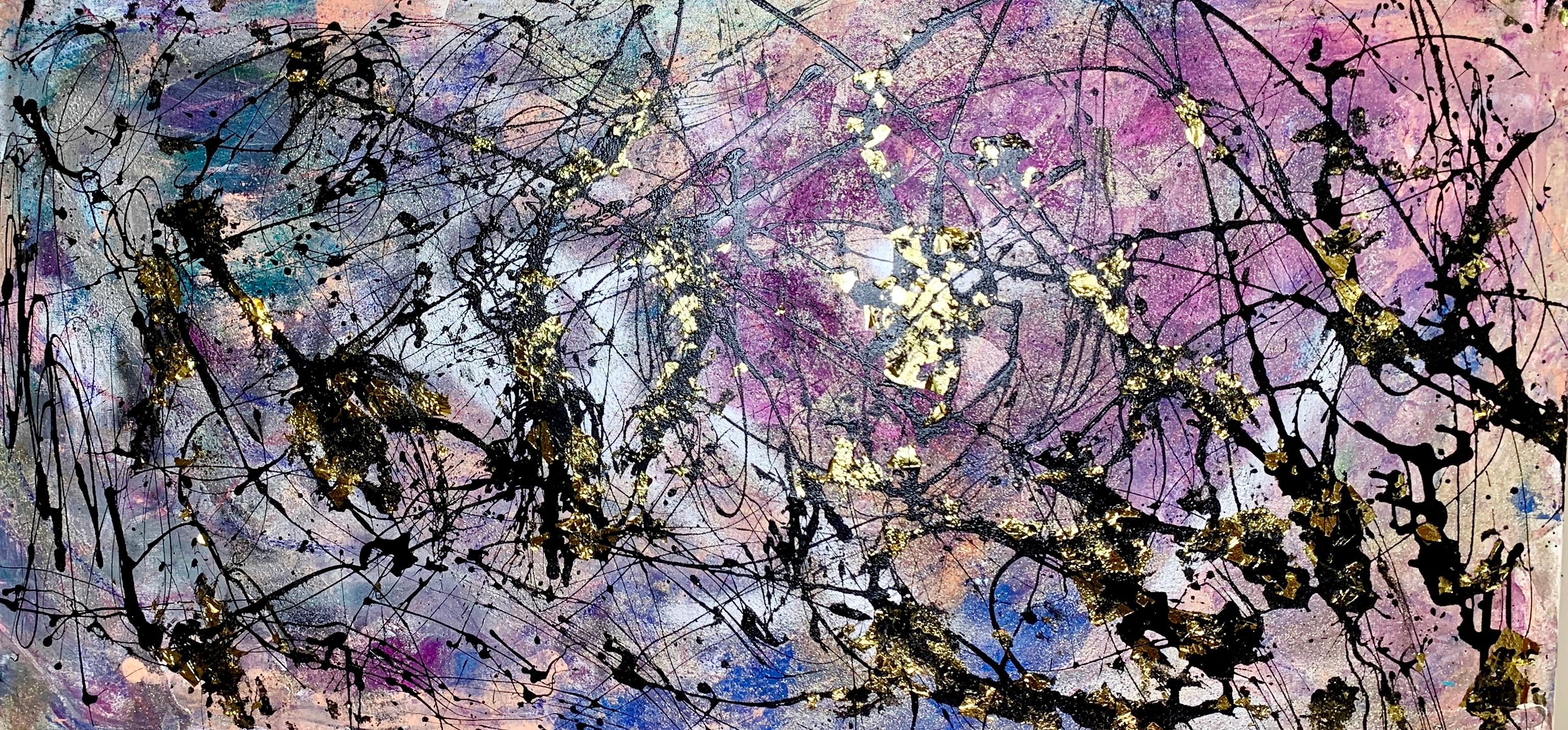 Collage di polvere di stelle, dipinto originale astratto, pronto da appendere