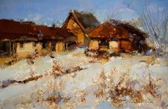 Village Bauernhof, Landschaft, Original-Ölgemälde, hängefertig