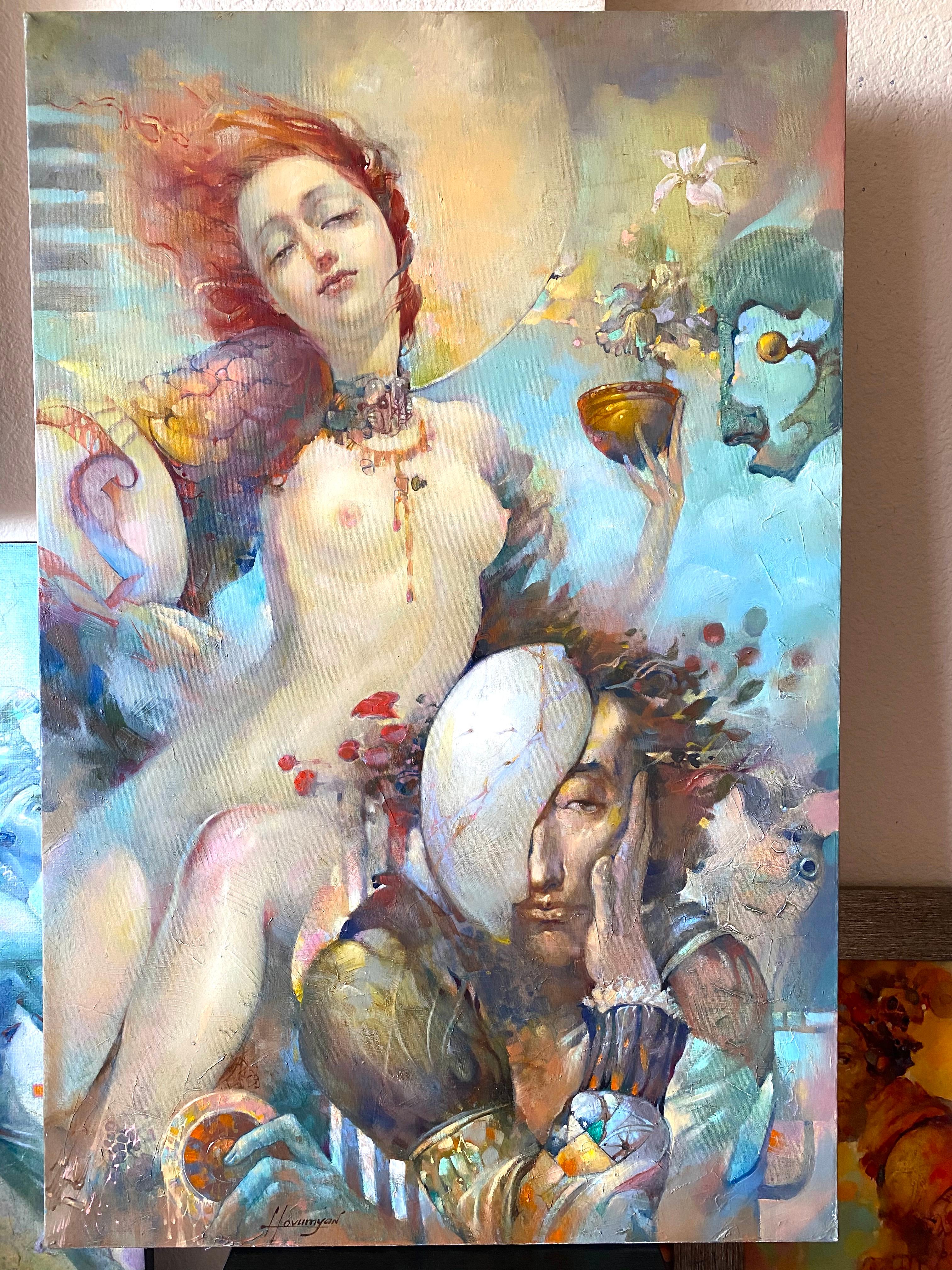 Da Insight Out, Pittura ad olio originale figurativa di nudo, pronta da appendere - Painting di Tigran Hovumyan