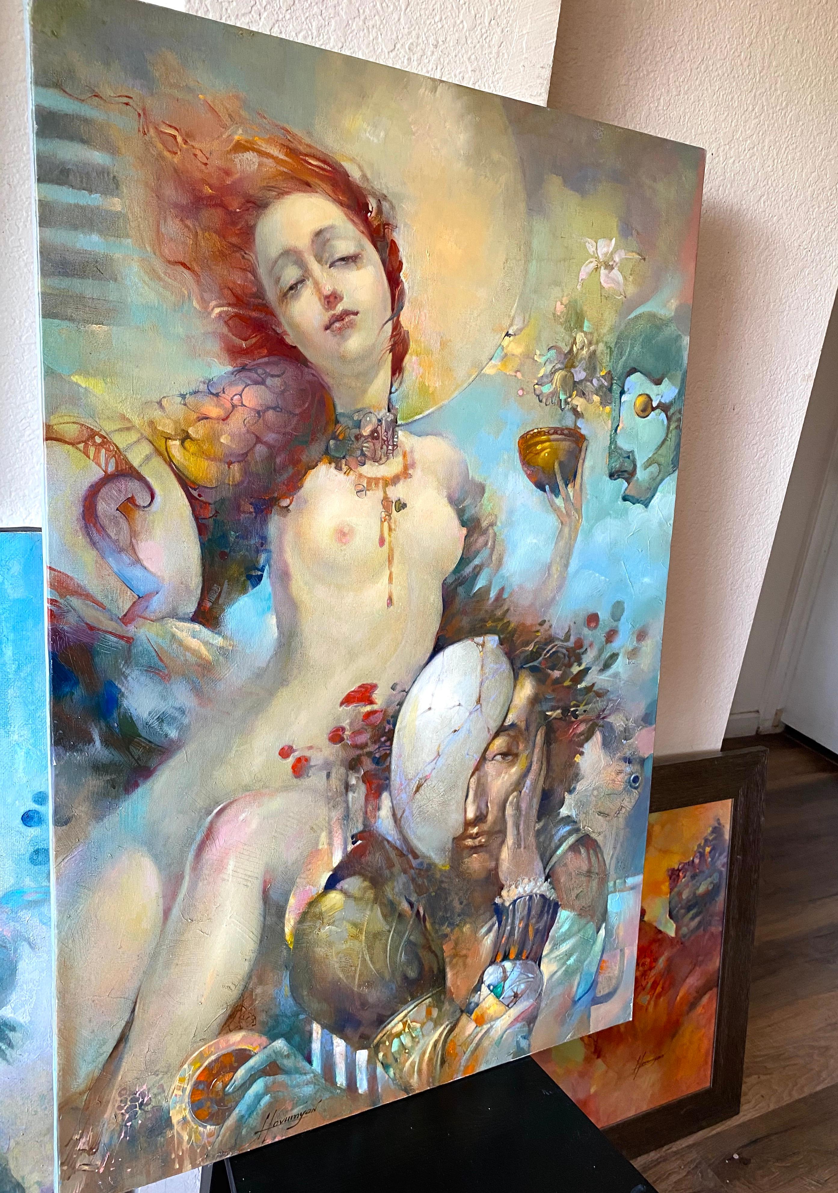Da Insight Out, Pittura ad olio originale figurativa di nudo, pronta da appendere - Painting Surrealismo di Tigran Hovumyan