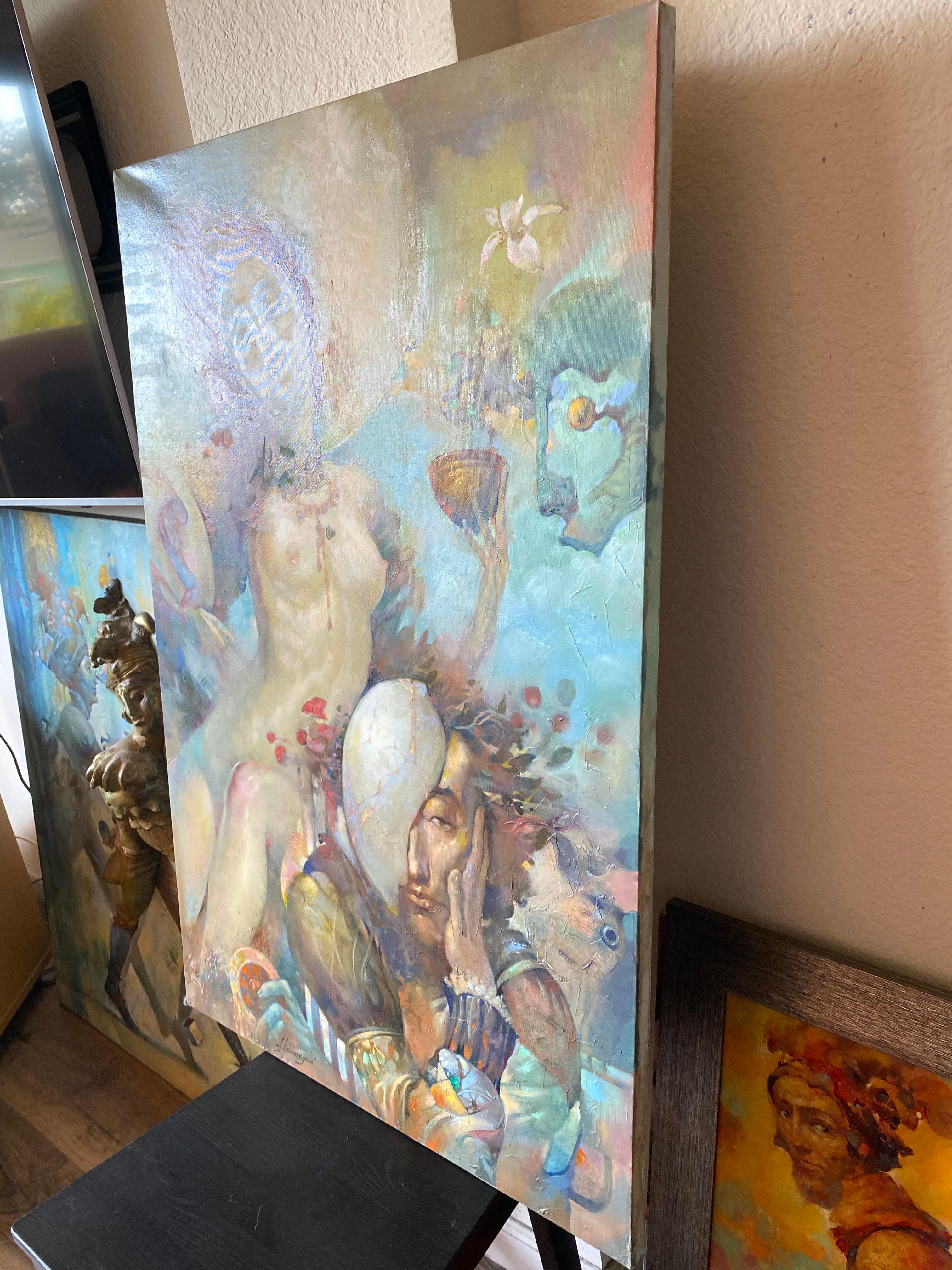 Da Insight Out, Pittura ad olio originale figurativa di nudo, pronta da appendere - Figurative Painting Marrone di Tigran Hovumyan
