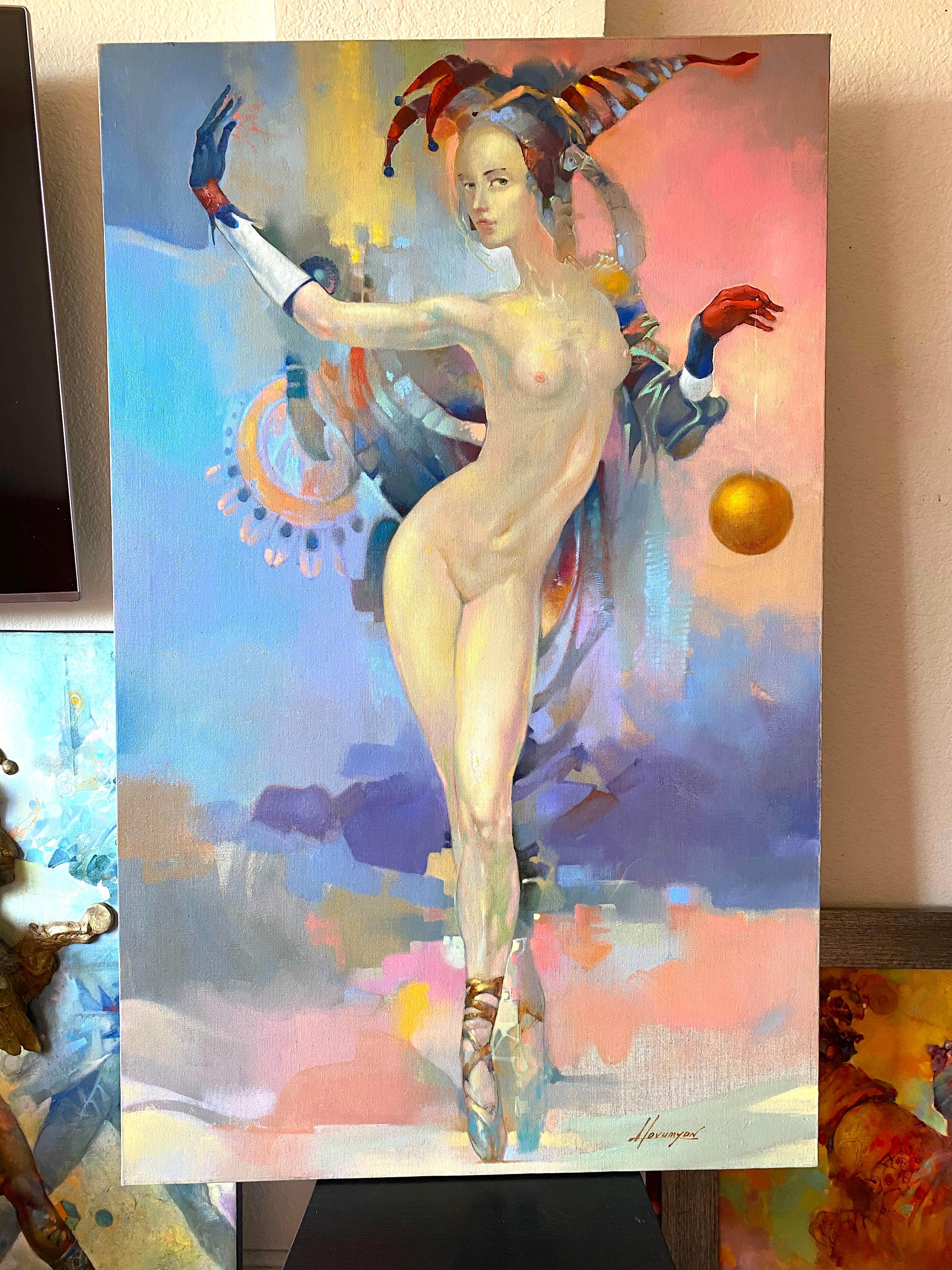 Performance, Nudo Figurativo Pittura ad olio originale, pronta da appendere - Painting Surrealismo di Tigran Hovumyan