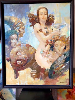 Meeting, Surrealismus, Figuratives, Porträt Original Ölgemälde, hängefertig