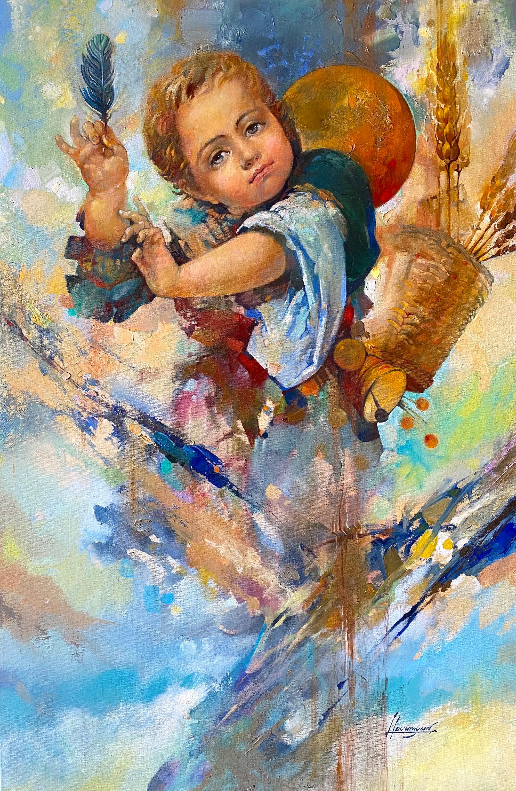 Tigran Hovumyan Portrait Painting – Childhood, Original-Ölgemälde, hängefertig