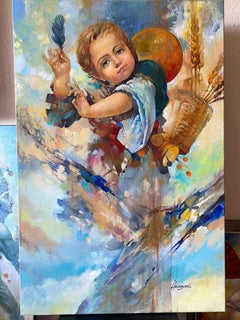 Childhood, Portrait, Figurative Art Peinture à l'huile originale, prête à être accrochée