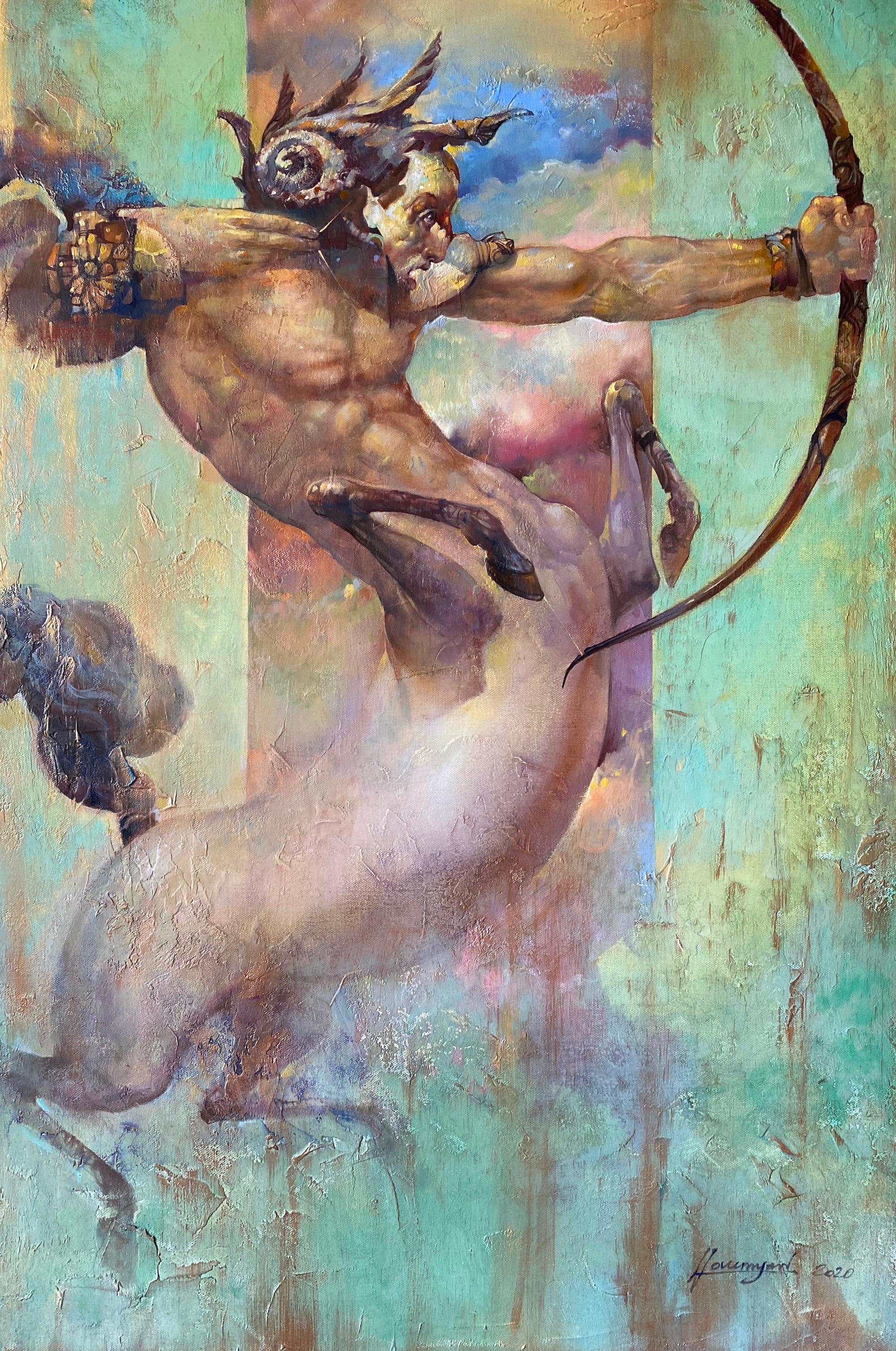 Tigran Hovumyan Figurative Painting – Der Sternzeichen Zentaur, Original-Ölgemälde, hängefertig