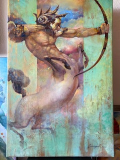 Zodiac Centaur, Figurative Surrealism Original oil Painting, Ready to Hang