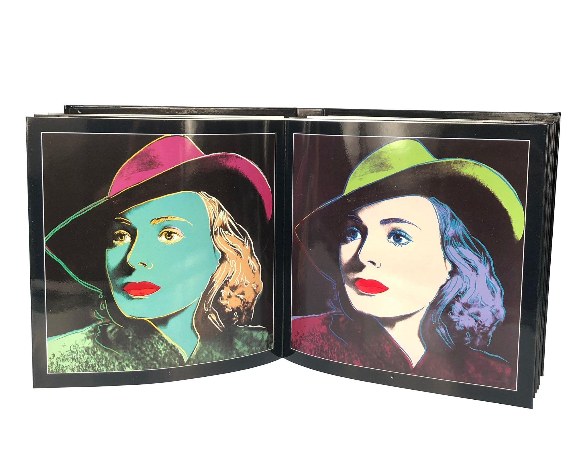 Bilingual introduction in Swedish and English by Per Olov Börjeson. Published by Galerie Borjeson.  
Stunning Artist Monograph that unfolds to show 48 brightly colored 48 silkscreen portraits of the actress Ingrid Bergman. The portraits done in