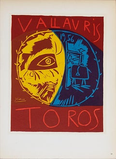 Pablo Picasso-Toros en Vallauris-12.5" x 9.25"-Lithograph-1959-Cubism-Red