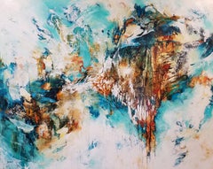 Sea Meets Cliff - Gorgeous Abstract Landscape of Ocean in Teal, Brown, + Gold