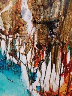 Sea Meets Cliff - Gorgeous Abstract Landscape of Ocean in Teal, Brown, + Gold
