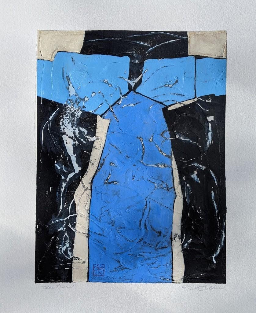 Blue Kimono- Abstract Expressionist Kimono Paitning - Mixed Media Art by Helen Bellaver