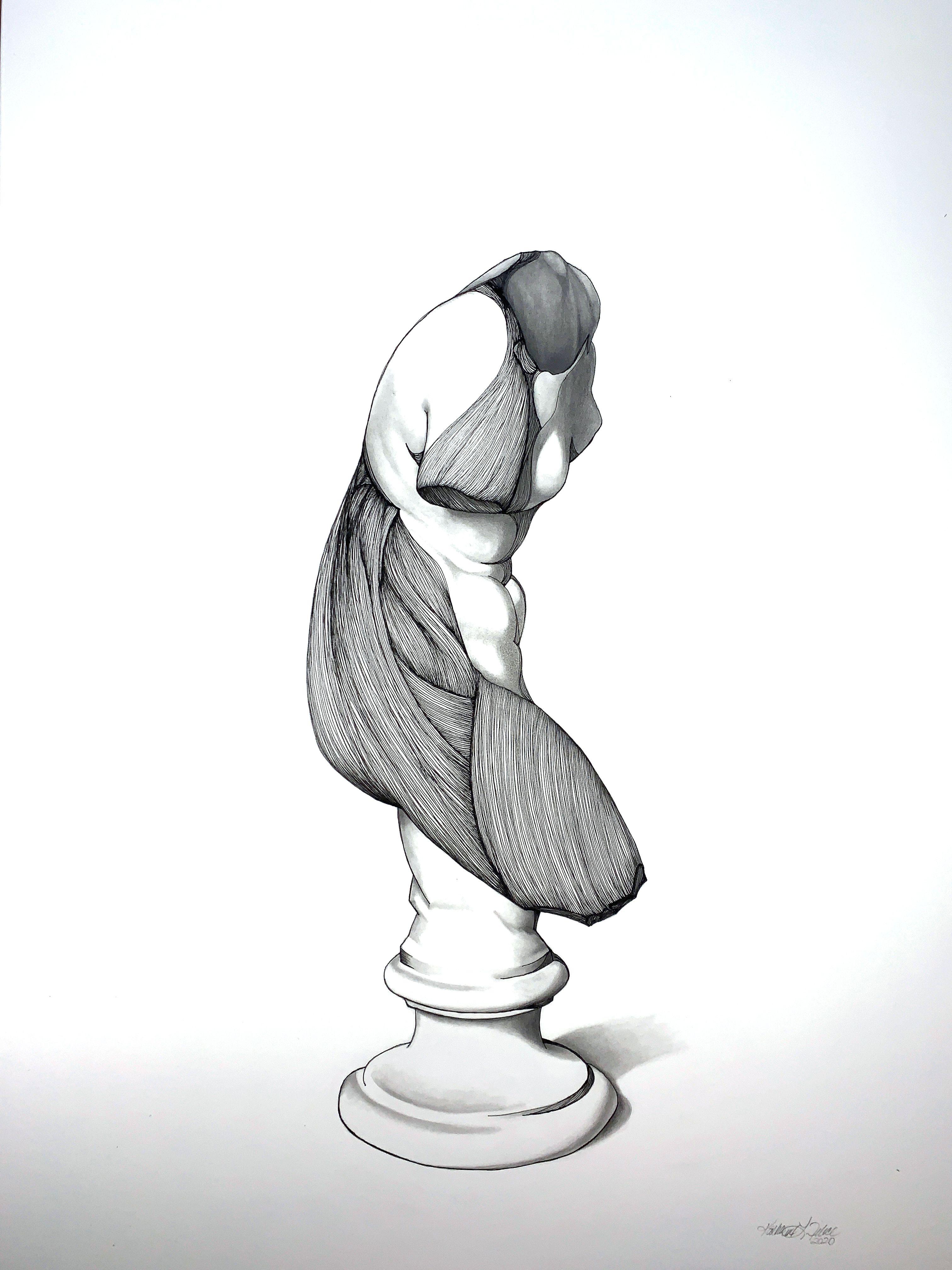 Unveiling IV - Contemporary Figurative Study in Pen + Ink + Graphite Academic - Art by Katherine Filice