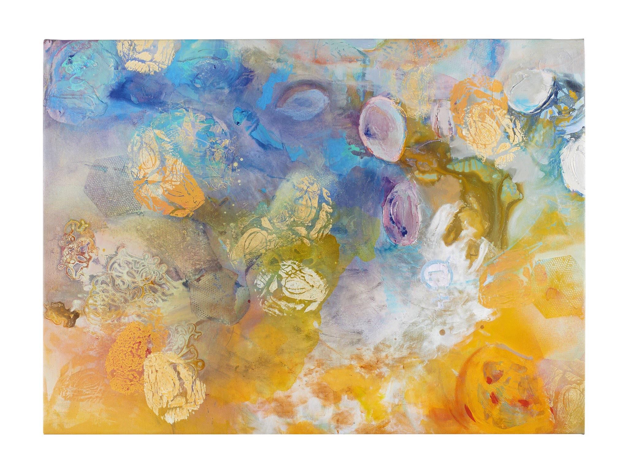 "Origins" - Beautiful Mixed Media Abstract Painting with Yellow, Blue, Orange