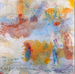 Water Barge with Onlookers (Diptych) Stunning Abstract Landscape in Blue + Grey