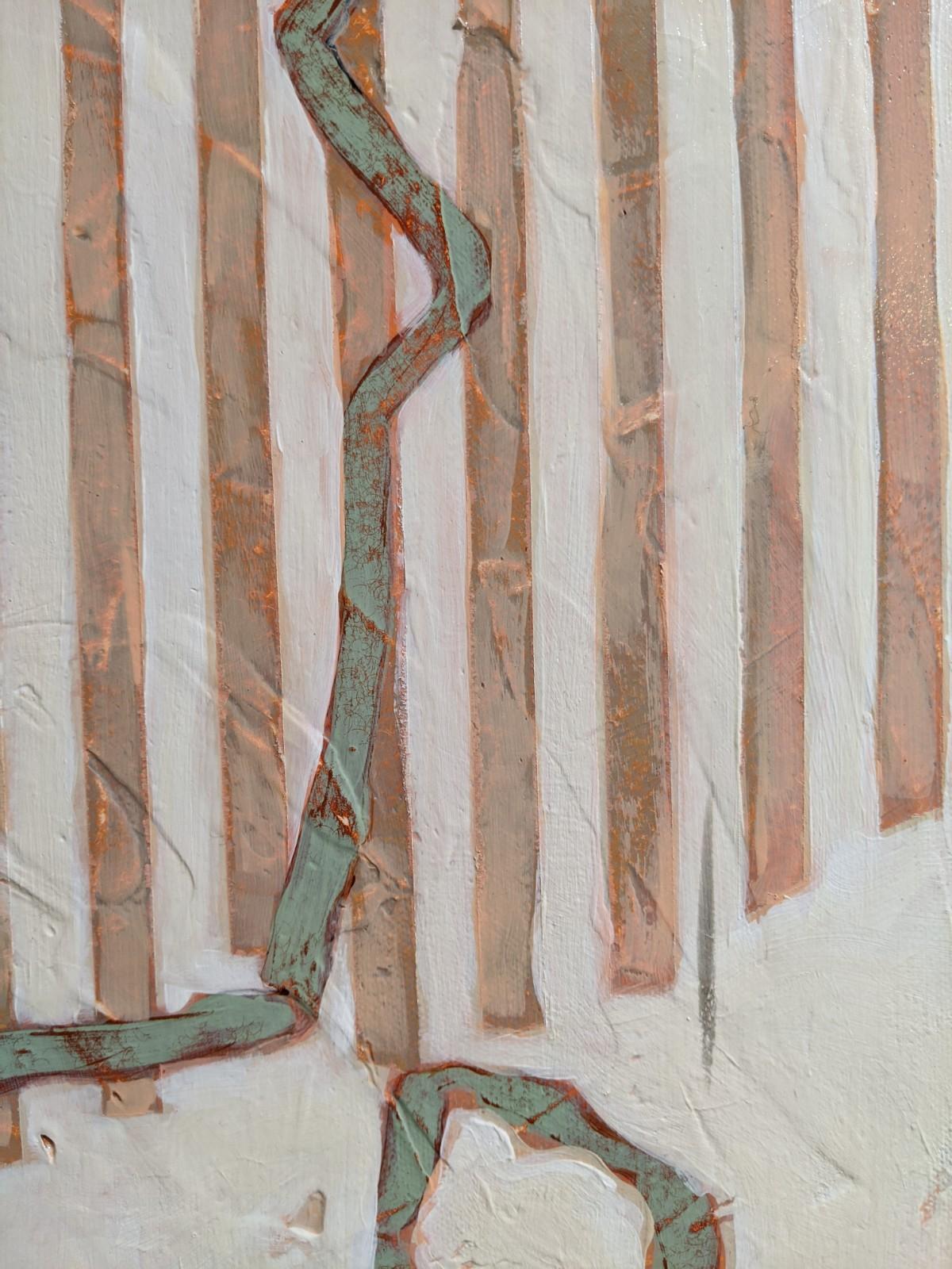 Pathway 30 - Elegant Neutral Abstract in Cream + Rose Gold + Sage w/ Chevron - Black Abstract Painting by Helen Bellaver