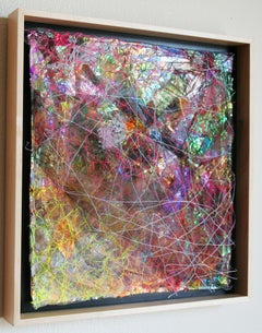 Emerge I  - Abstract Square Mixed Media Rainbow Textile Art / Wall Sculpture