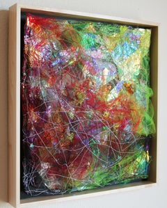 Emerge II - Abstract Square Mixed Media Rainbow Textile Art / Wall Sculpture