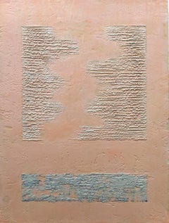 "Desert Runes" - Encaustic Wax Painting in Grey, Pink, Creamw/ Texture