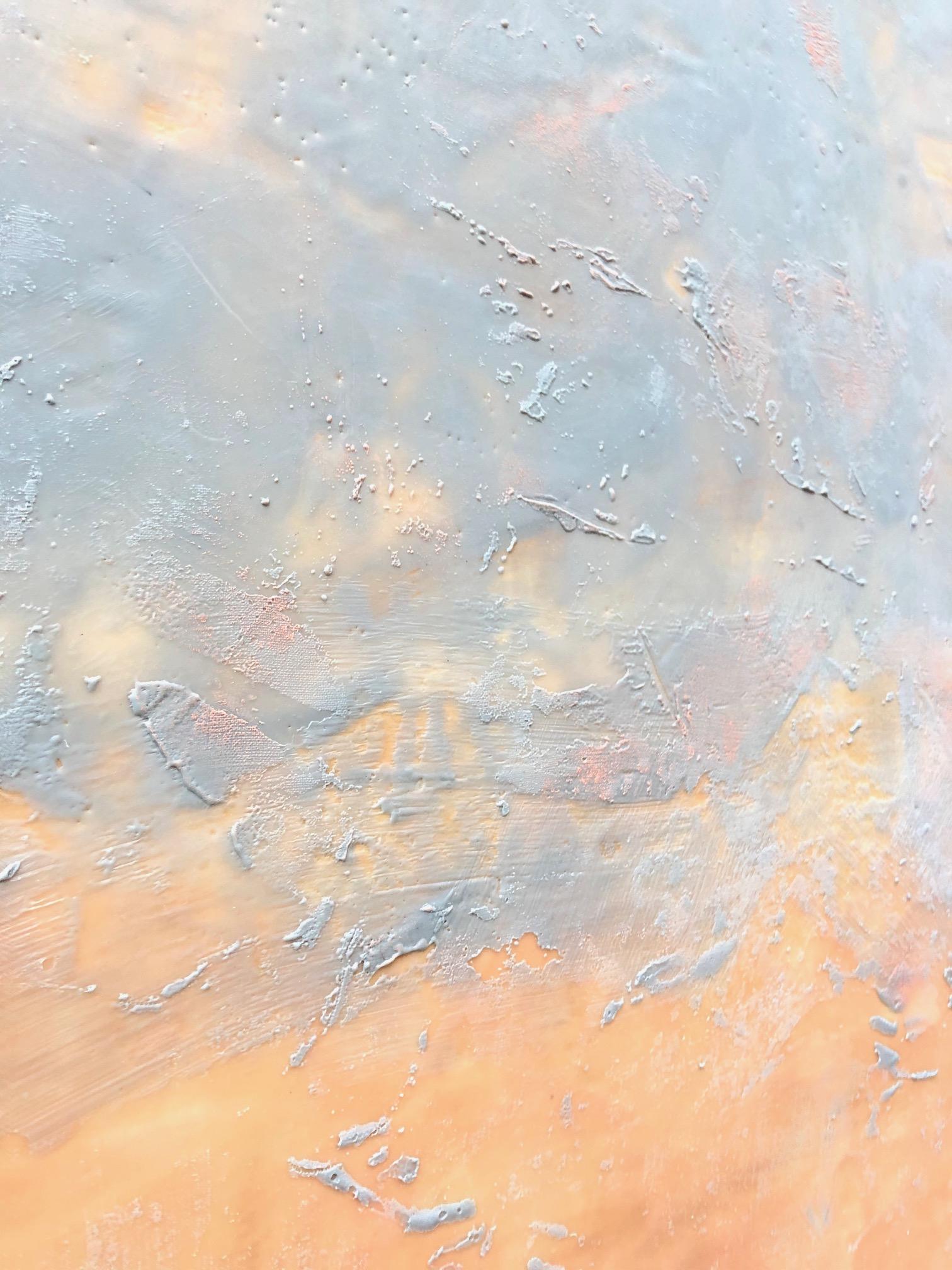 Ethereal - Large Square Encaustic (Wax) Abstract Painting with Peach, and Blue 5