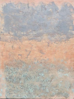 Ethereal - Large Square Encaustic (Wax) Abstract Painting with Peach, and Blue