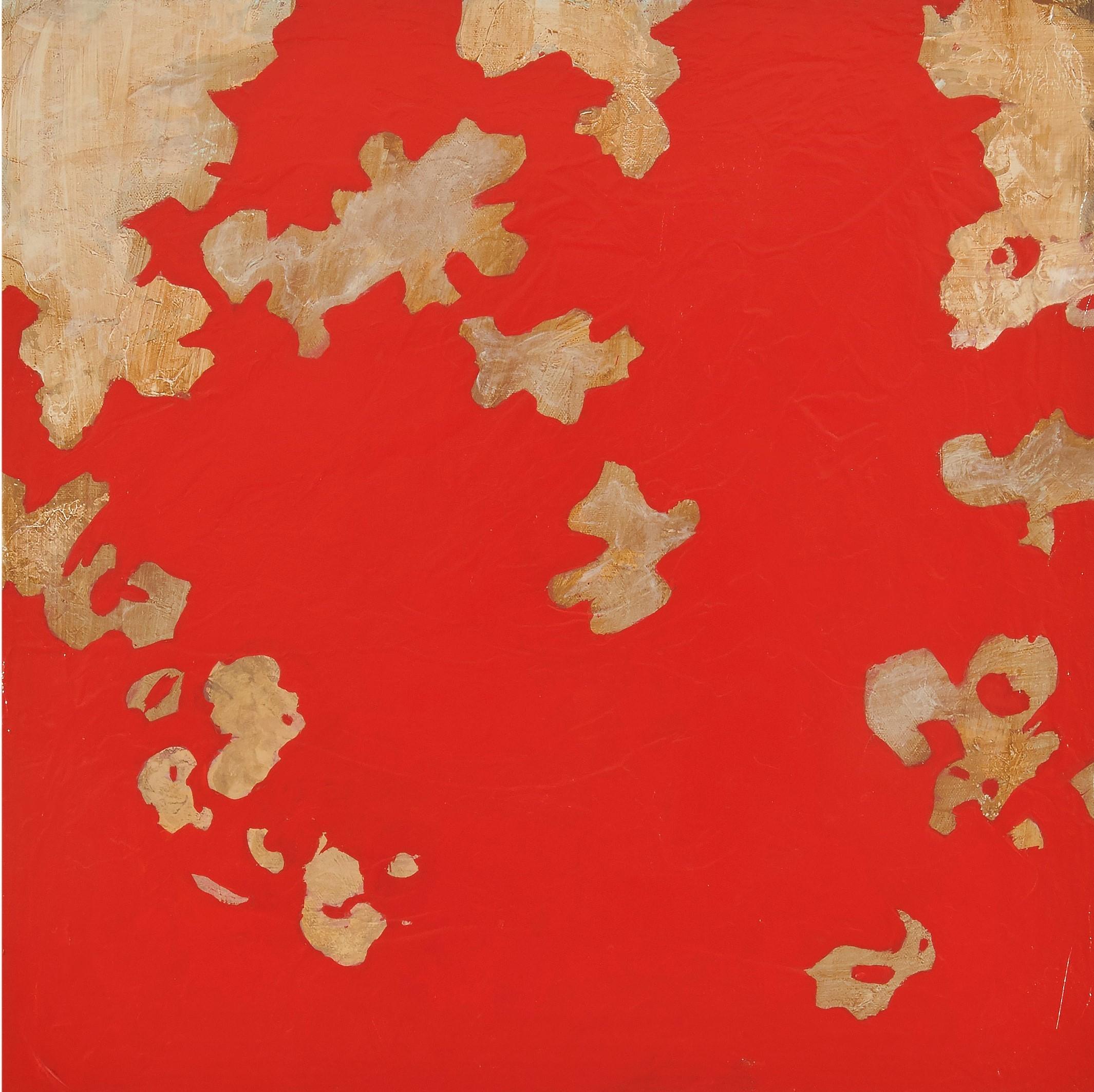 Garden Red - Bold Contemporary Abstract Expressionist Panting with Flowers (Red)