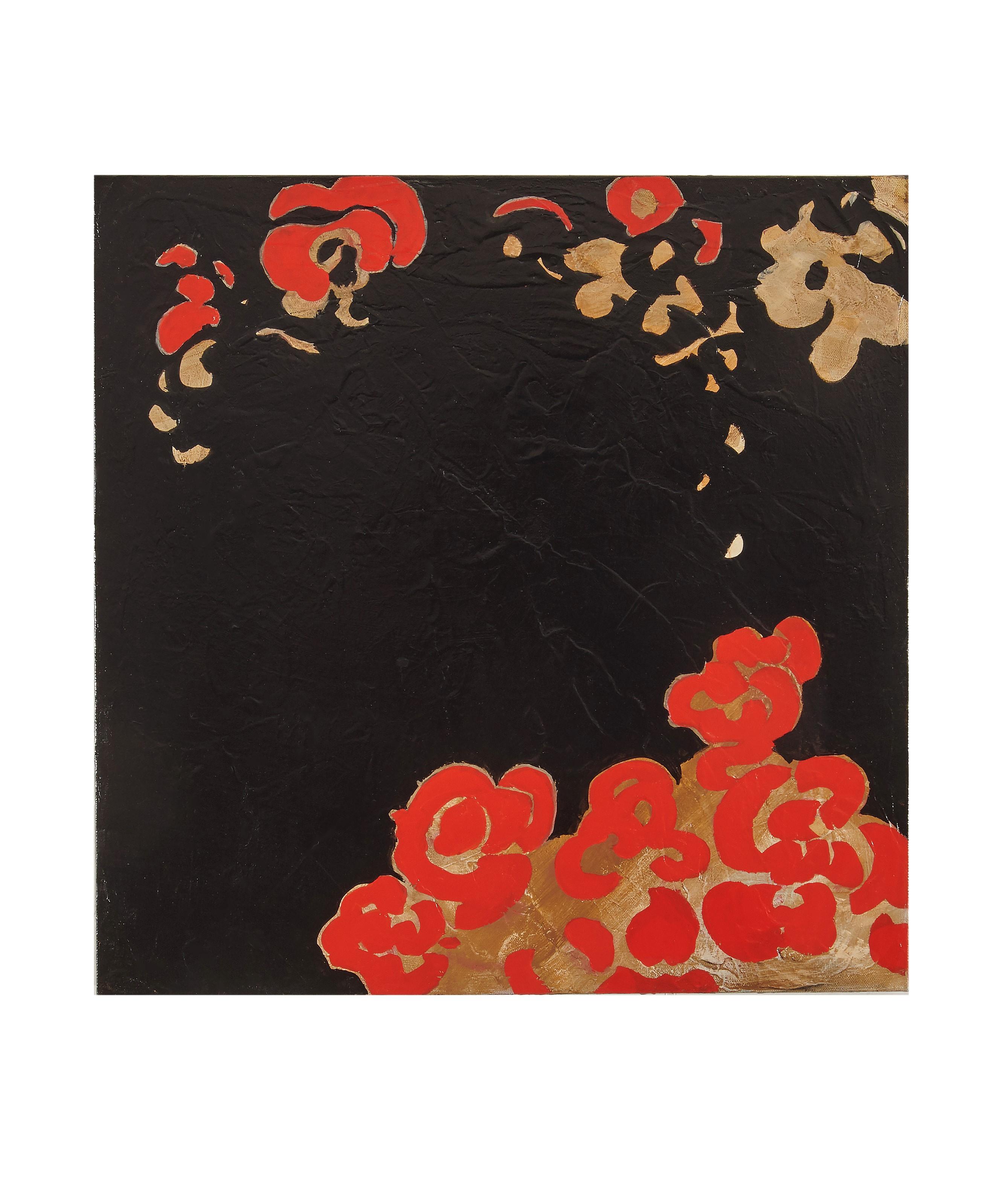 Garten Schwarz & Rot - Boldes zeitgenössisches quadratisches abstraktes Blumengemälde – Painting von Helen Bellaver
