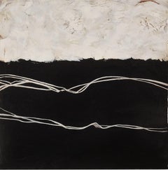 Endeavor, Trust - Contemporary Square Abstract Painting in Neutral + White + Bla