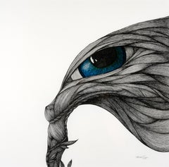 "Birth" - Surreal Pen and Ink Black and White Drawing of Female Nude Figure