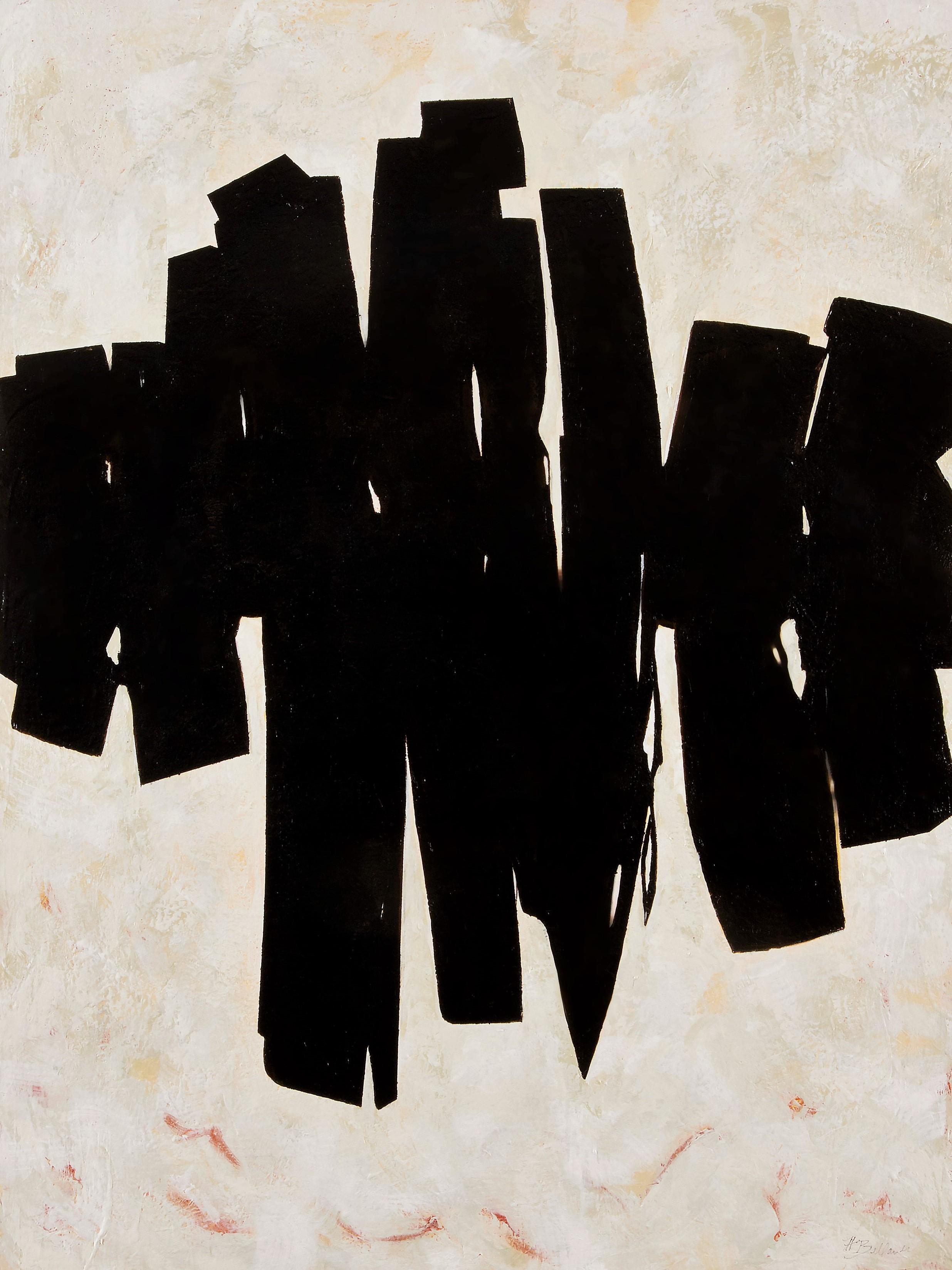 Stance- Bold Abstract Expressionist Painting in Black & Cream w/ Subtle Texture - Mixed Media Art by Helen Bellaver