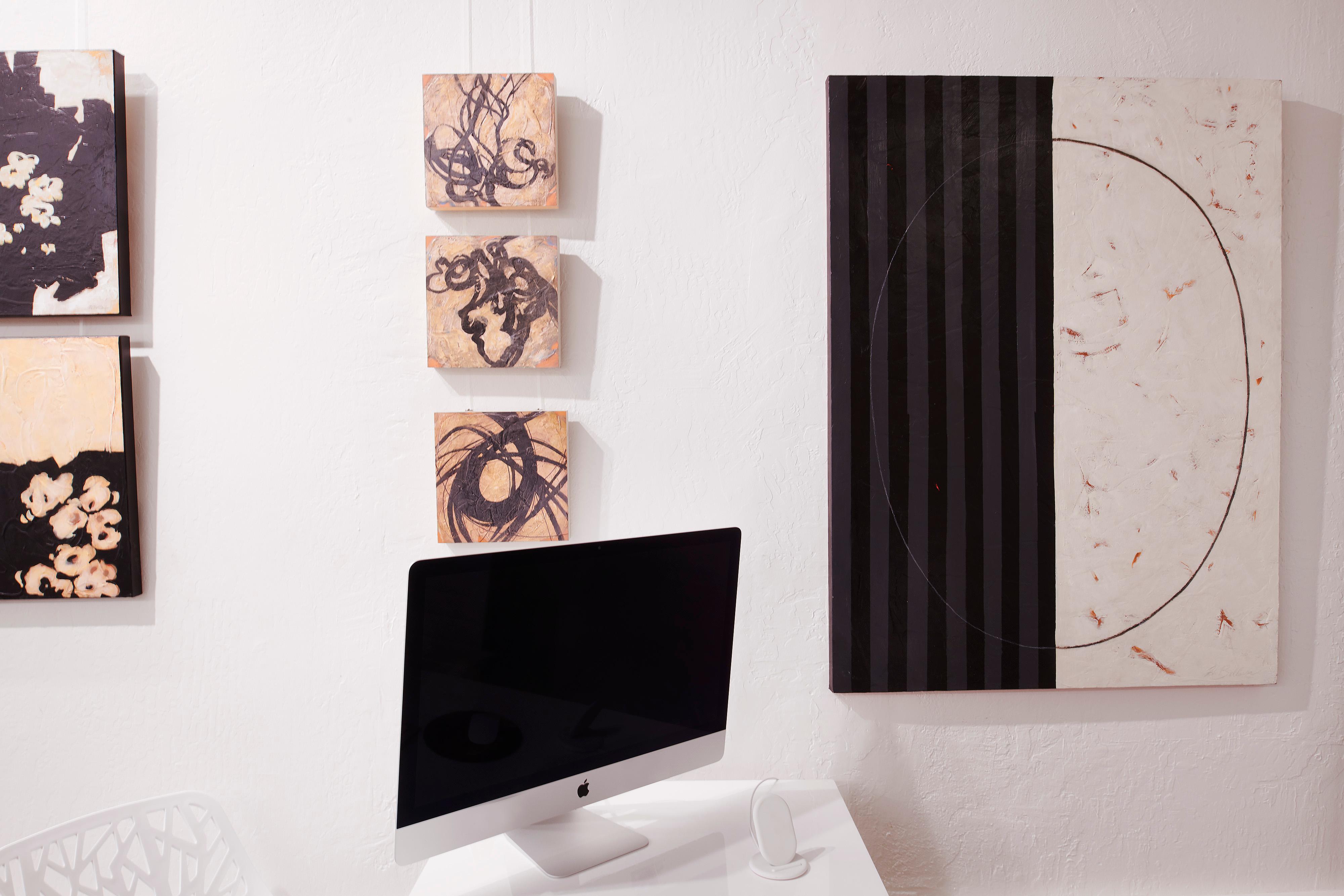 Abstract Triptych - Expressionist Painting with Earth Tones, Texture on Wood 11
