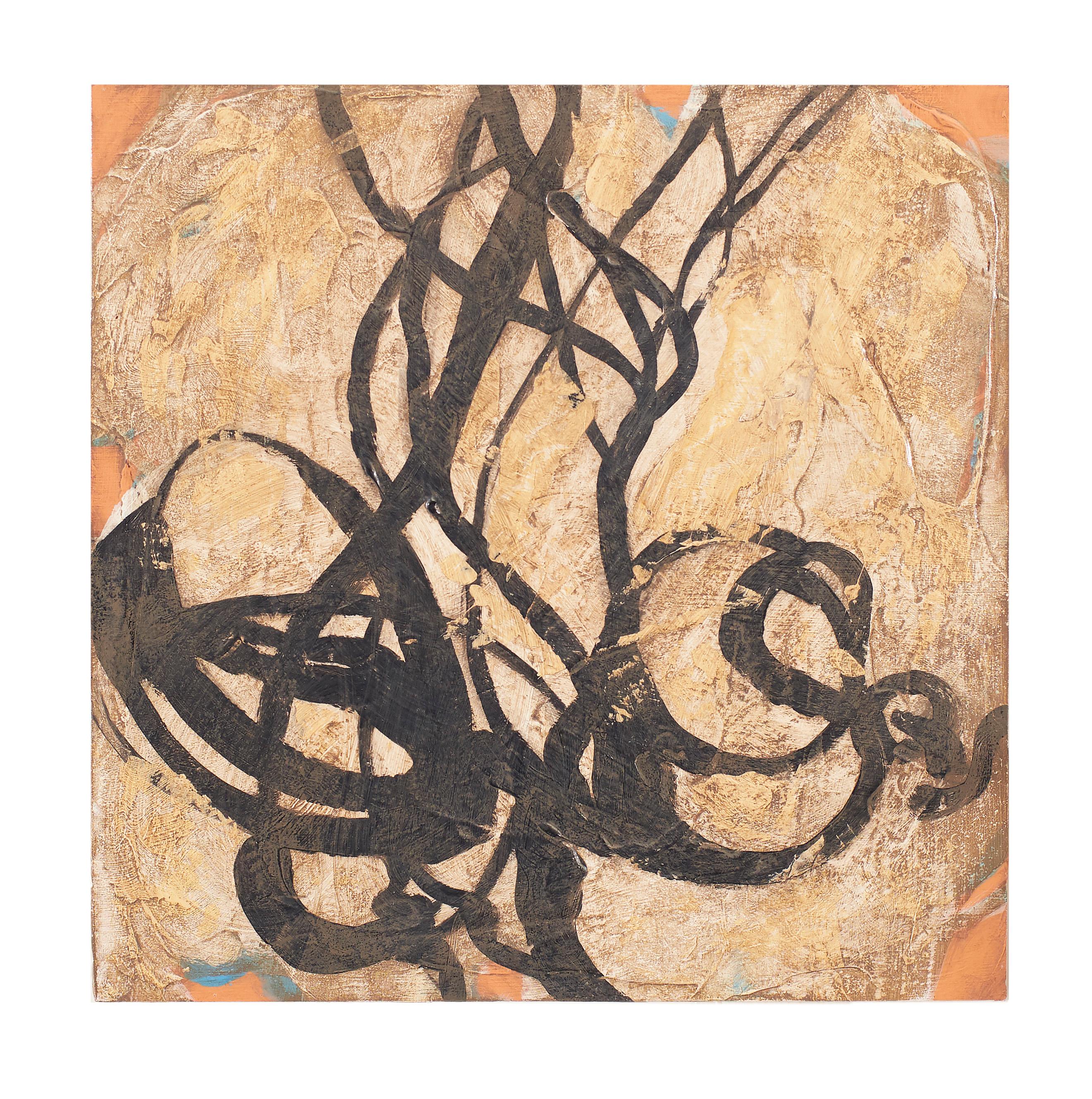 Abstract Triptych - Expressionist Painting with Earth Tones, Texture on Wood 1